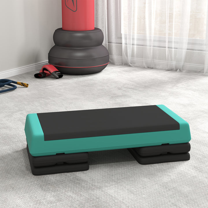 Højdejusterbart stepbræt, fitness aerobic stepper med 3 niveauer (10,5/15,5/20,5 cm), skridsikker grøn