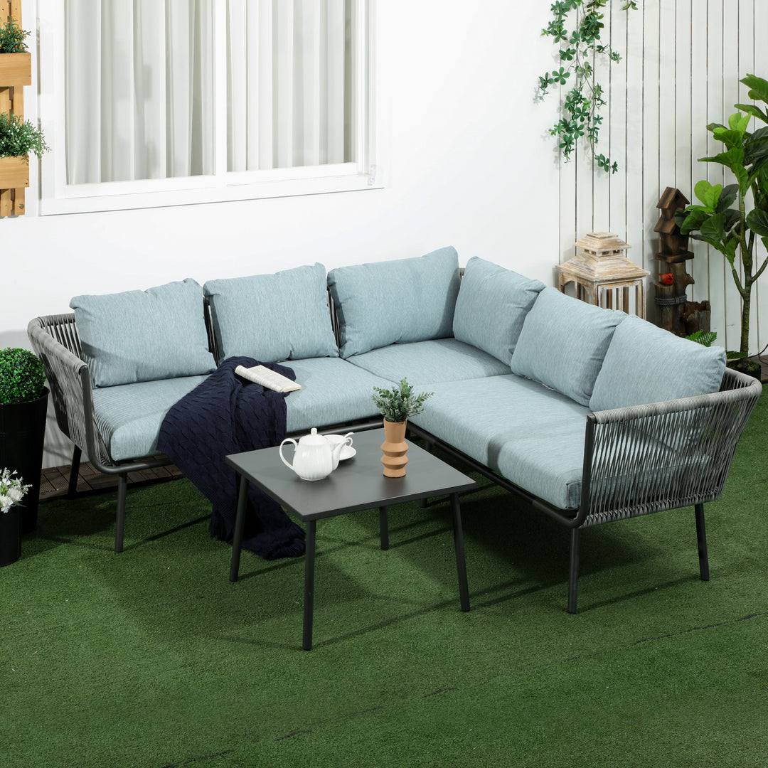 Rattan havemøbelsæt til 4 personer, siddemøbelsæt med hynder, aluminium, PE-rattan, polyester, til altan, grå