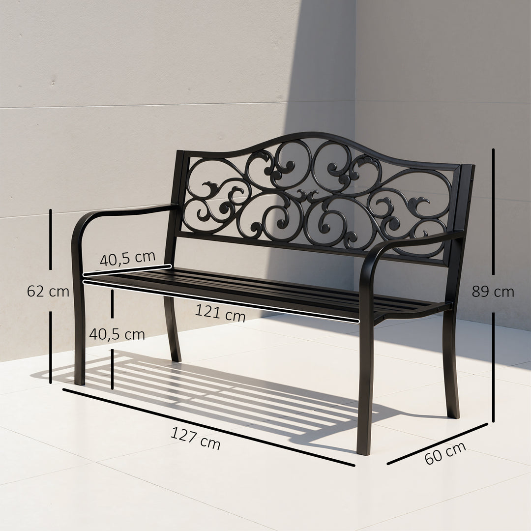 2-personers havebænk/parkbænk med udtrækkeligt bord, 240 kg lasteevne, terrassebænk med ryglæn og armlæn, havemøbler til terrasse, have, udendørsområde, 150x58,5x90 cm, sort