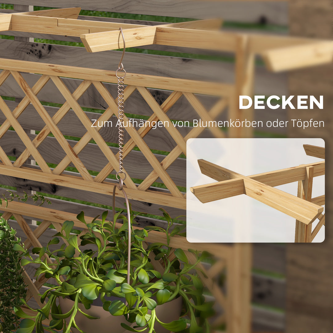 Plantekasse med espalier, firkantet træplantekasse med bagespalier til klatreplanter og tag