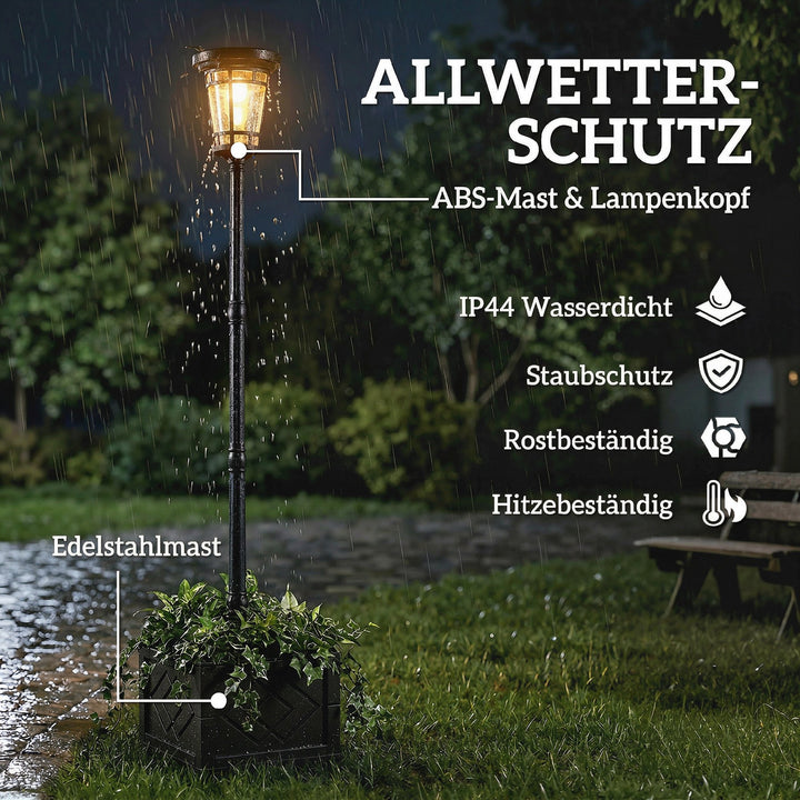 Solcelledrevet gulvlampe med blomsterpotte 195 cm udendørs havelanterne med 2 lysstyrkeniveauer lysstyringsafbryder IP44