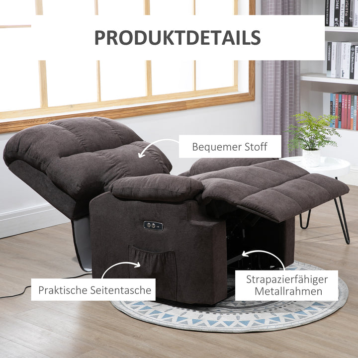 Lænestol, lænestol, justerbar, med usb-port, sidelomme, fodstøtte, skum, brun