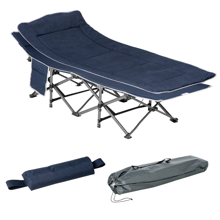 Campingseng, foldbar feltseng med pude, 188 x 64,5 x 53 cm, mørkeblå