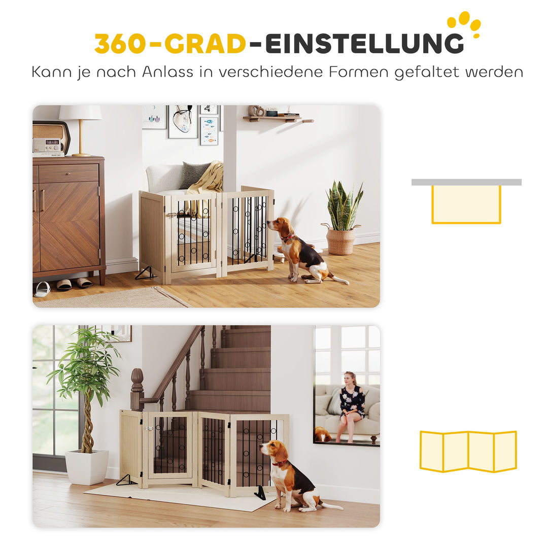 Fritstående kæledyrslåge, hundegitter med dør, 4 paneler, til entré, trapper, dørkarm, MDF, stål