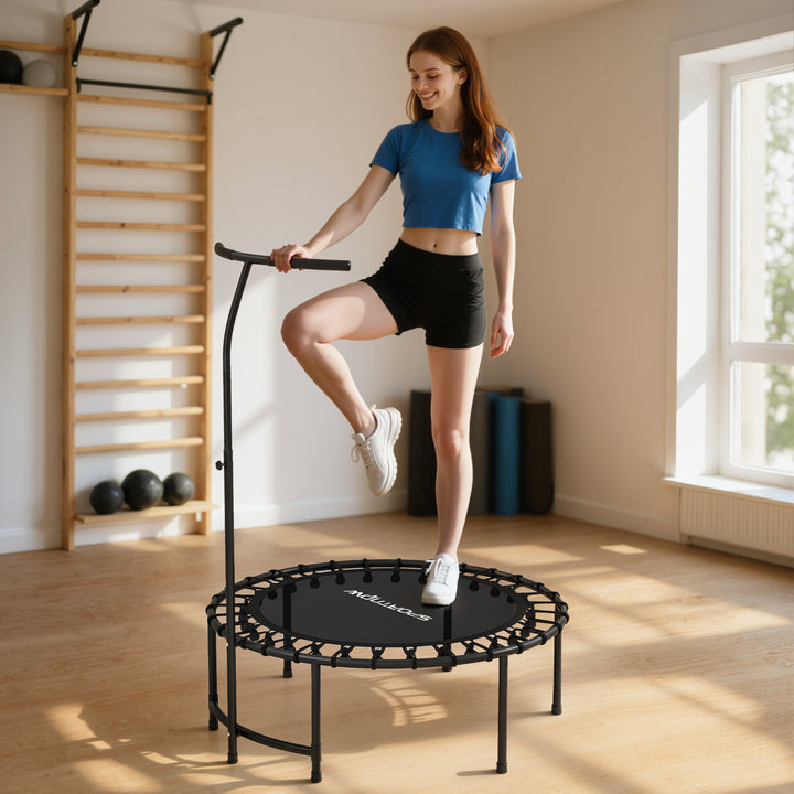 Rebounder-trampolin, 5-niveau justerbart håndtag, træningstrampolin, sort