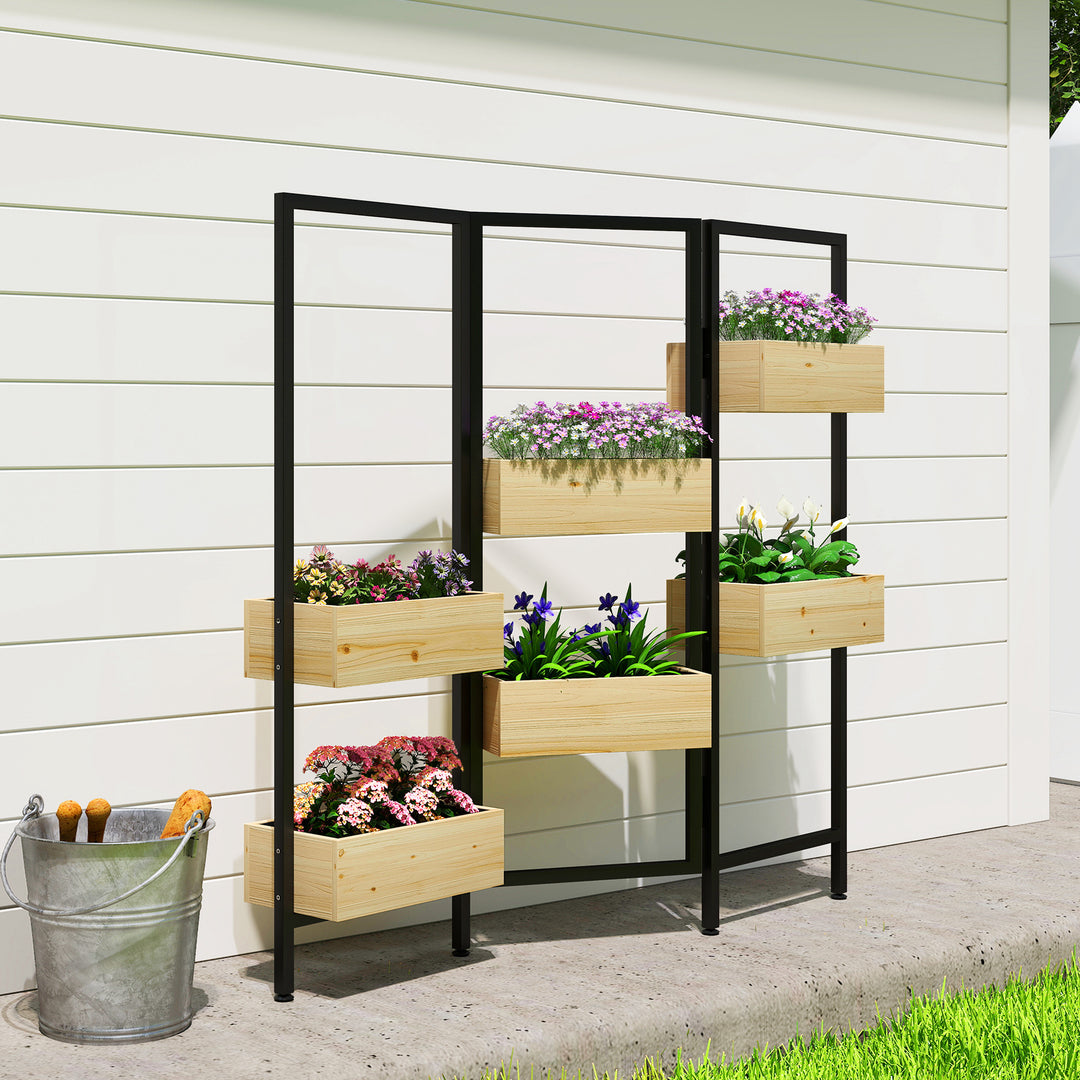 Blomsterkasse med afskærmning, højbed med foldbart espalier, 6 plantekasser med drænhuller, stål