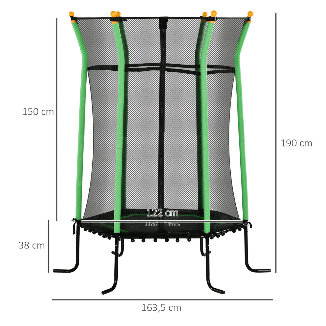 Trampolin til børn, 163,5 cm, med sikkerhedsnet, polstret, stål, lasteevne op til 50 kg