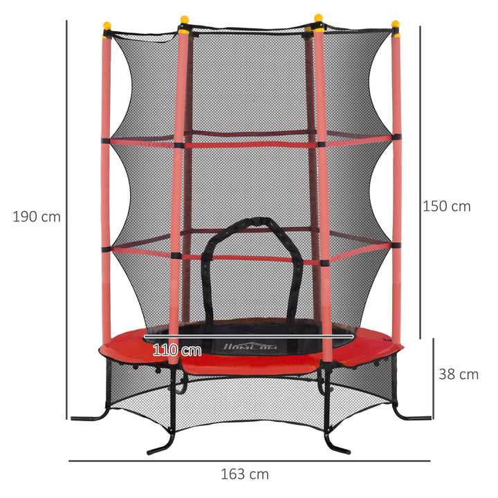 Børnetrampolin, 163 cm diameter, med sikkerhedsnet, til indendørs og udendørs brug, lasteevne op til 50 kg, stål, plastik, rød