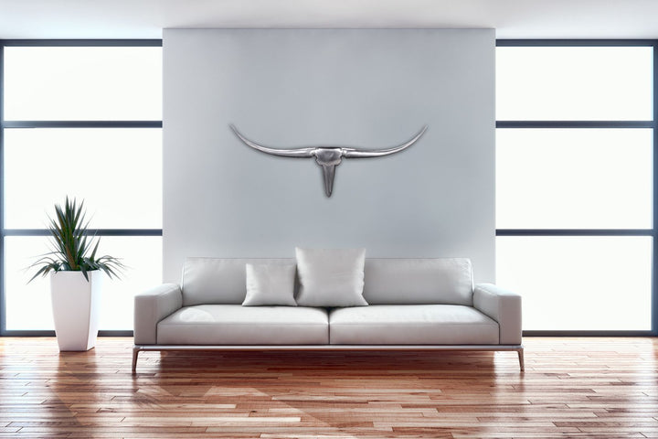Dekorative tyrehorn / gevir til væggen, 100 cm, aluminium, sølvfarvet