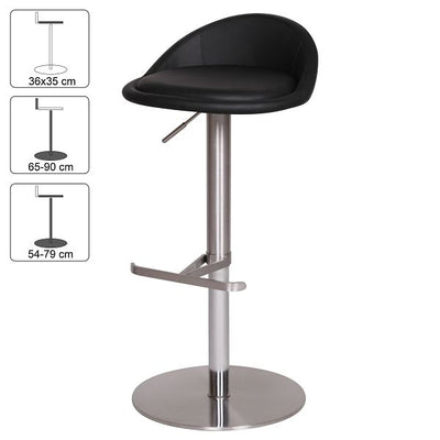 Moderne barstol i rustfri stål, industrielt look, justerbar, roterbar, sort