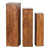 Søjleborde / sideborde, sæt af 3 stk., massivt træ, til dekorative elementer, brun