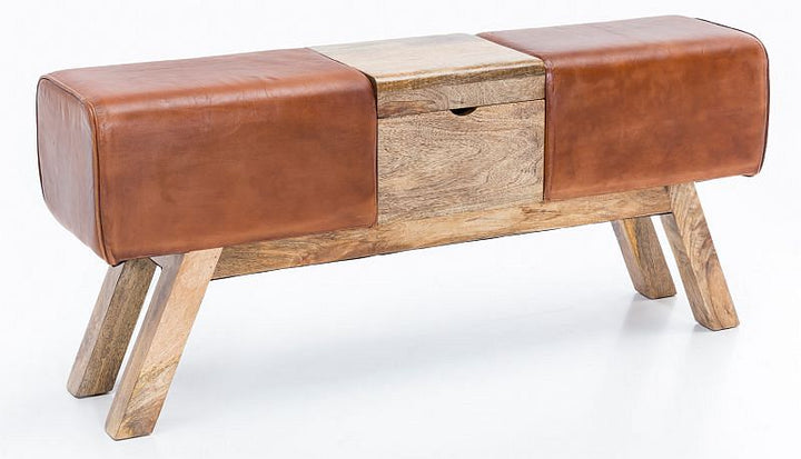 Håndlavet gymnastikbænk / entrébænk med opbevaringsboks, 120 x 29 x 53 cm, brun