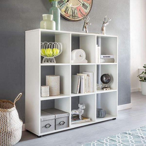 Reol med 9 rum, 108 x 104 x 29 cm, hvid