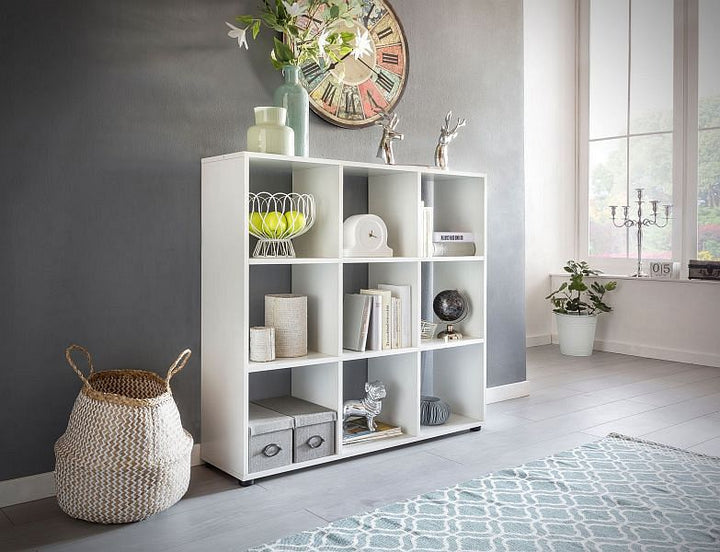 Reol med 9 rum, 108 x 104 x 29 cm, hvid