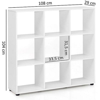 Reol med 9 rum, 108 x 104 x 29 cm, hvid