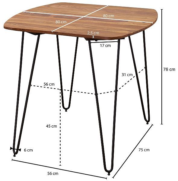 Designer spisebord i massivt træ, 80x80x76 cm, brun