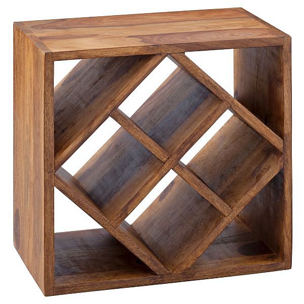 Vinreol i massivt træ, 40x40x25 cm, plads til 8 flasker, brun