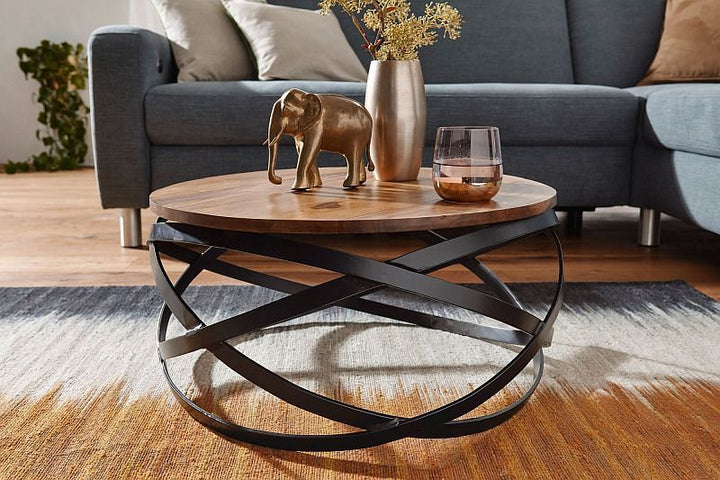 Designer sofabord i massivt træ / metal, industrielt look, 60x30x60 cm, brun