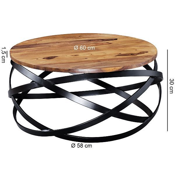 Designer sofabord i massivt træ / metal, industrielt look, 60x30x60 cm, brun
