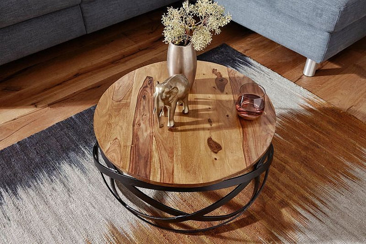 Designer sofabord i massivt træ / metal, industrielt look, 60x30x60 cm, brun