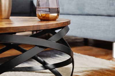 Designer sofabord i massivt træ / metal, industrielt look, 60x30x60 cm, brun