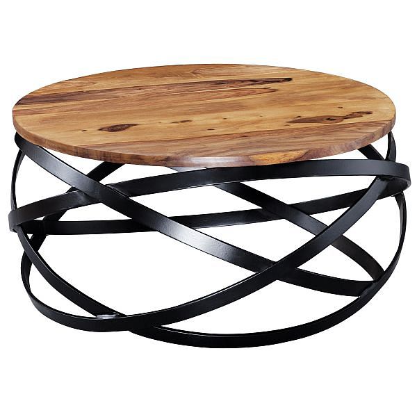 Designer sofabord i massivt træ / metal, industrielt look, 60x30x60 cm, brun