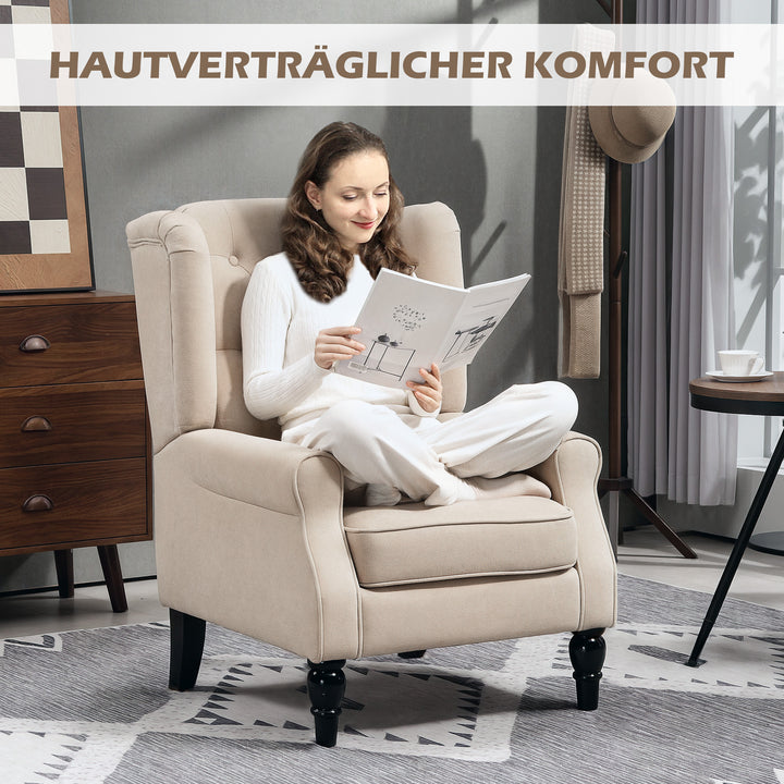 Elegant lænestol med ryglæn, tykt polstret, aftageligt betræk, 74 x 87 x 102 cm, beige