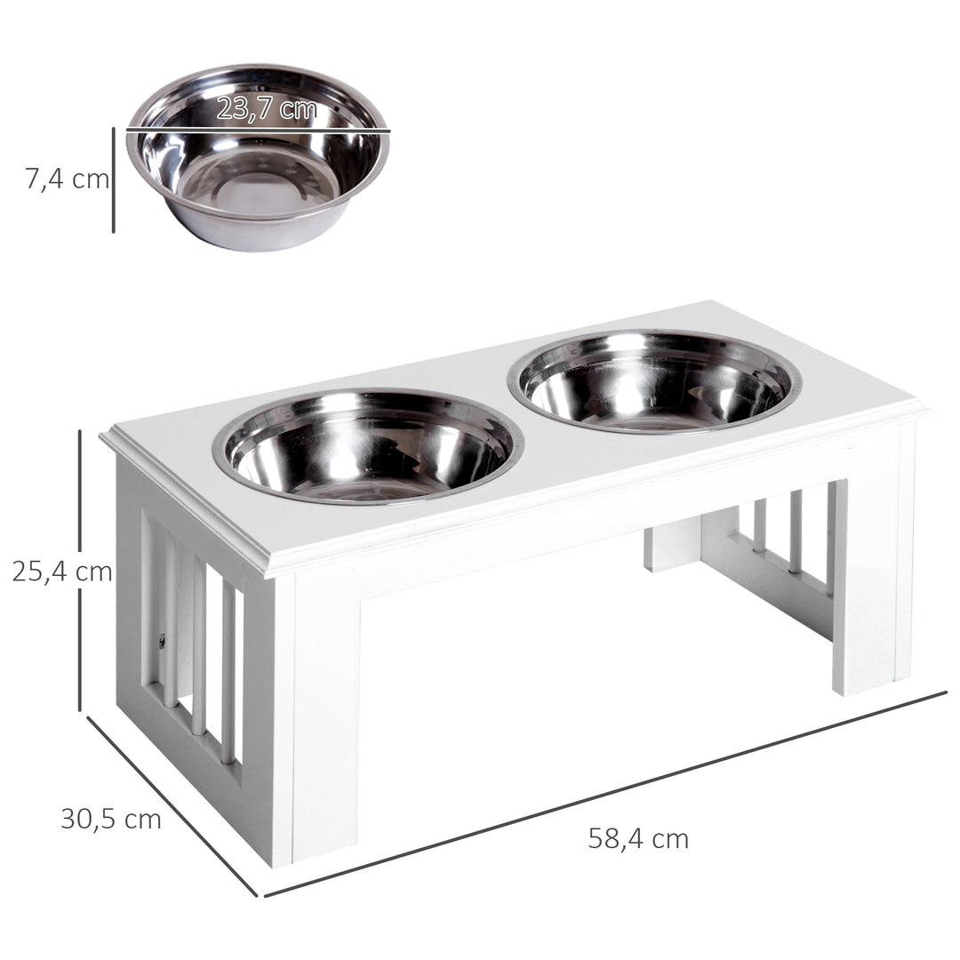 Foderstation til hunde, skridsikker, 58,4 x 30,5 x 25,4 cm, hvid, 2 l pr. skål
