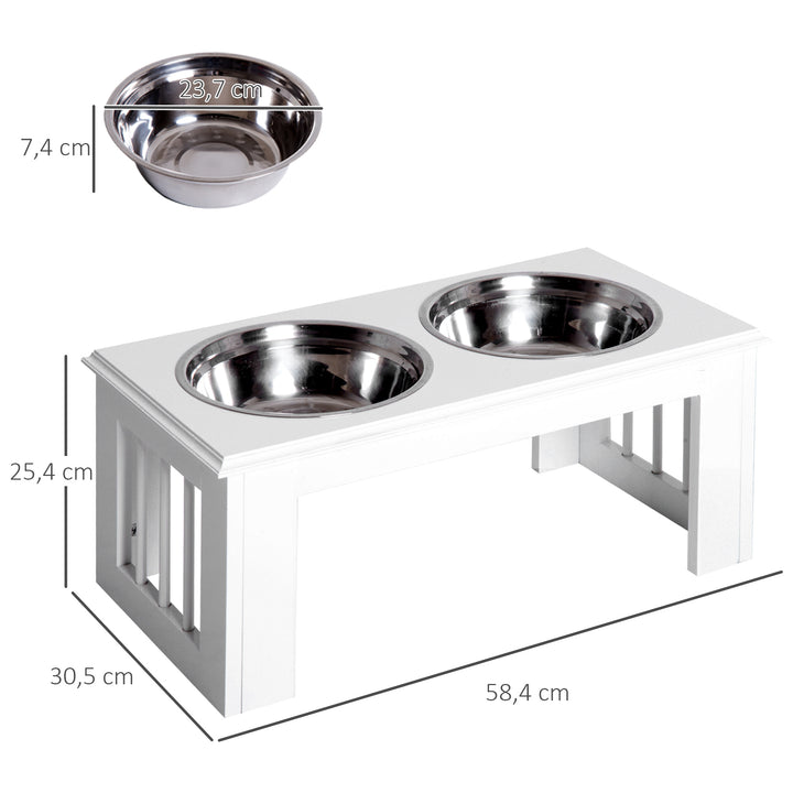 Foderstation til hunde, skridsikker, 58,4 x 30,5 x 25,4 cm, hvid, 2 l pr. skål