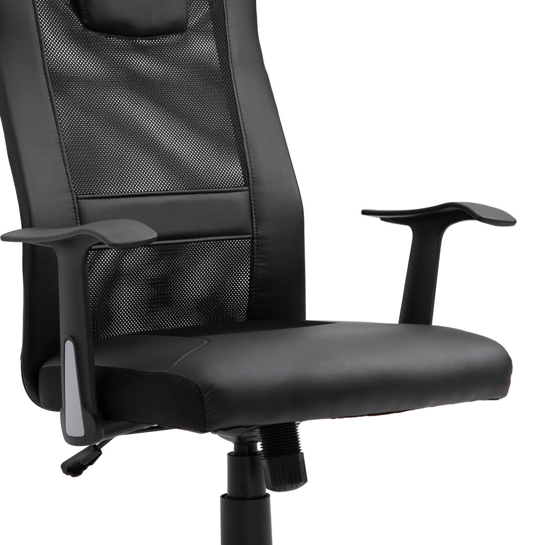 Kontorstol drejestol højdejusterbar lederstol skrivebordsstol ergonomisk pu sort 66 x 73 x 108-118 cm