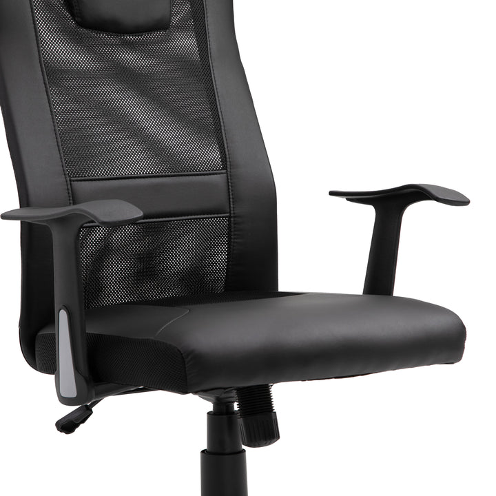 Kontorstol drejestol højdejusterbar lederstol skrivebordsstol ergonomisk pu sort 66 x 73 x 108-118 cm
