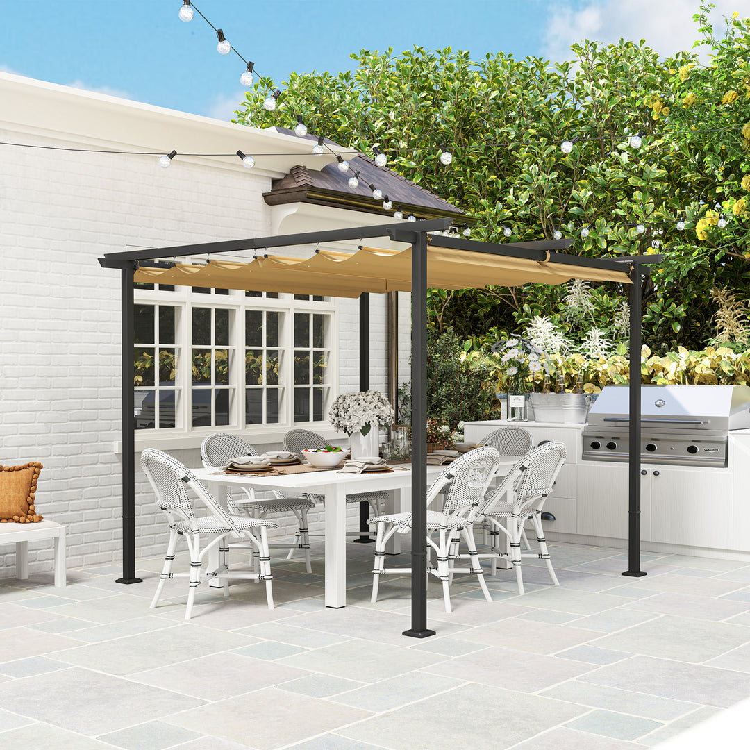3 x 3 m havepergola med justerbart tag, metalramme, UPF30+ beskyttelse, solskærm til veranda, terrasse, beige
