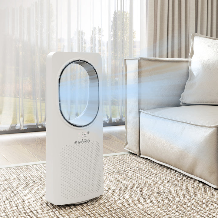 Bladløs tårnventilator til soveværelser, 36 dB standerventilator med 45° oscillation, 3 hastigheder, 3 tilstande, 15-timers timer, hvid