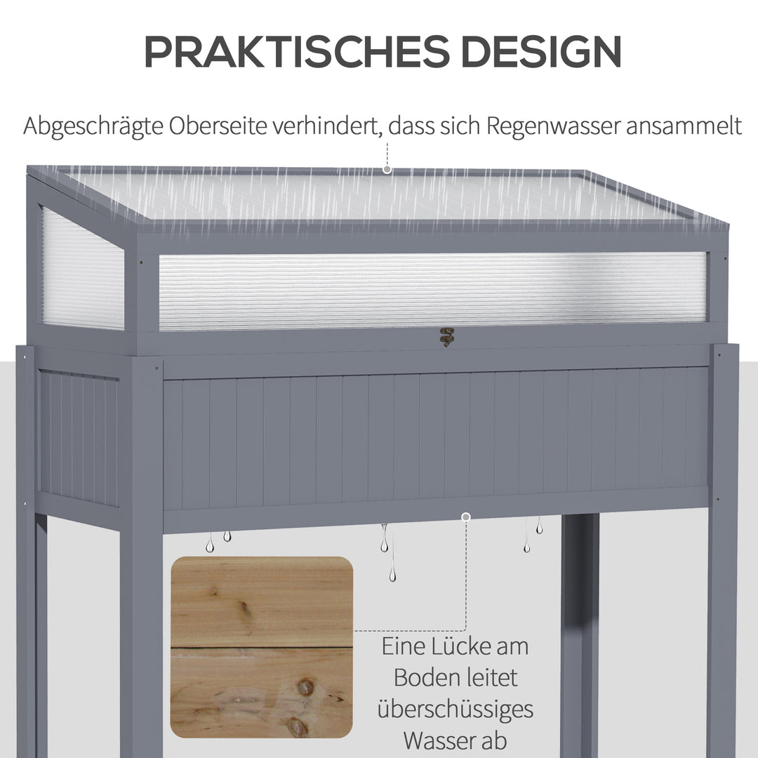 Højbed af træ med kold ramme 2-i-1 drivhus tomathus grøntsagsbed urtebed plantekasse til have balkon og terrasse polycarbonat grå 120 x 54 x 112/122 cm