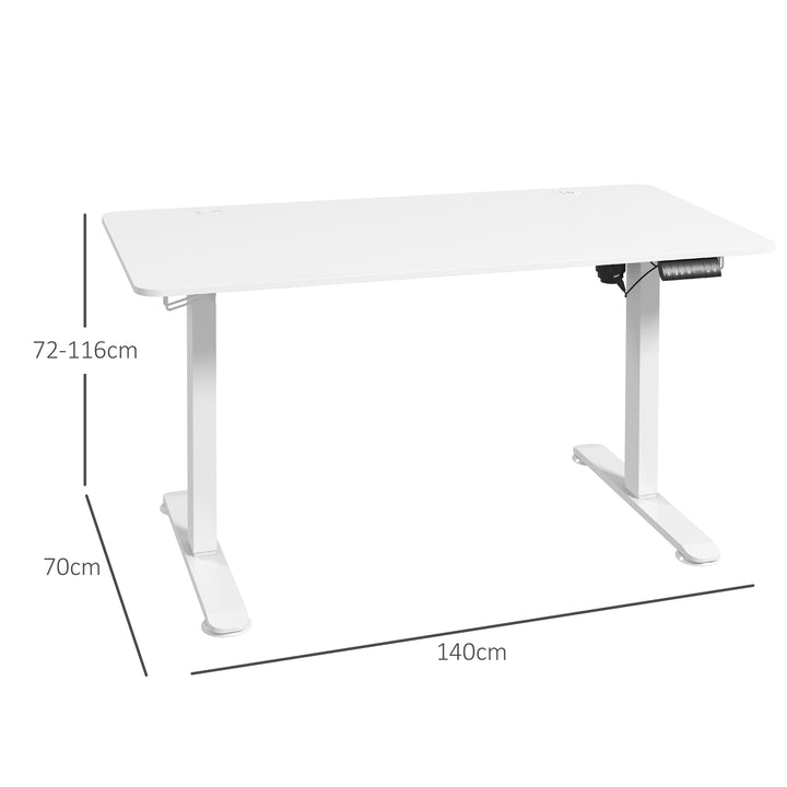 Ståbord, højdejusterbart computerbord, 140 cm x 70 cm x 116 cm, hvid