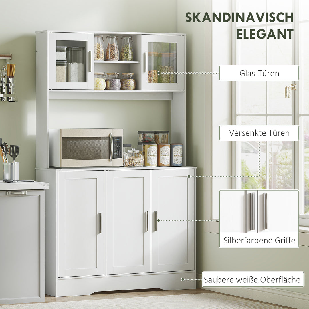 Køkkenskab, skandinavisk design, 4 skabe, justerbare hylder, glaslåger, åben plads, spånplade, mdf, hvid