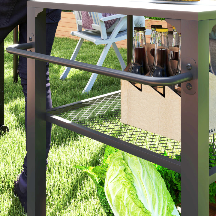 Udendørs køkkenø, grillvogn med opbevaringshylde, håndtag, 4 hjul, køkkenvogn, terrasse, have, metal, sort