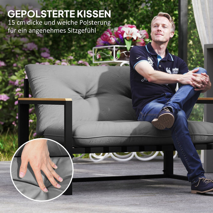 Havemøbelsæt til 4 personer, vejrbestandigt balkonmøbelsæt med 2-personers sofa, lænestol, sædehynder, lysegrå