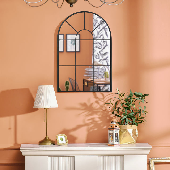 Vinduesspejl med metalramme, 91 cm x 2 cm x 60 cm, sort