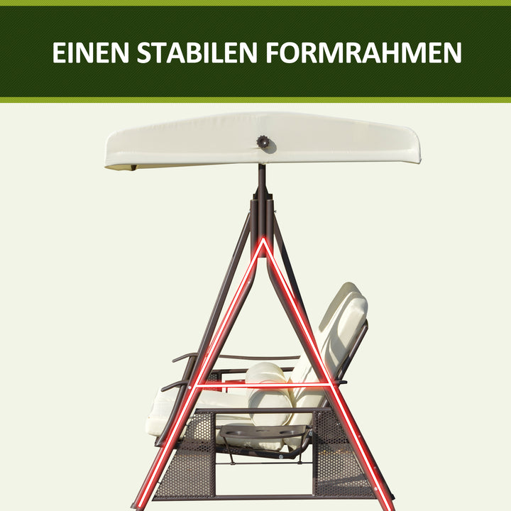 Hollywood gynge, 2-personers, havegynge, vejrbestandig, 2 hylder, hvid + sort