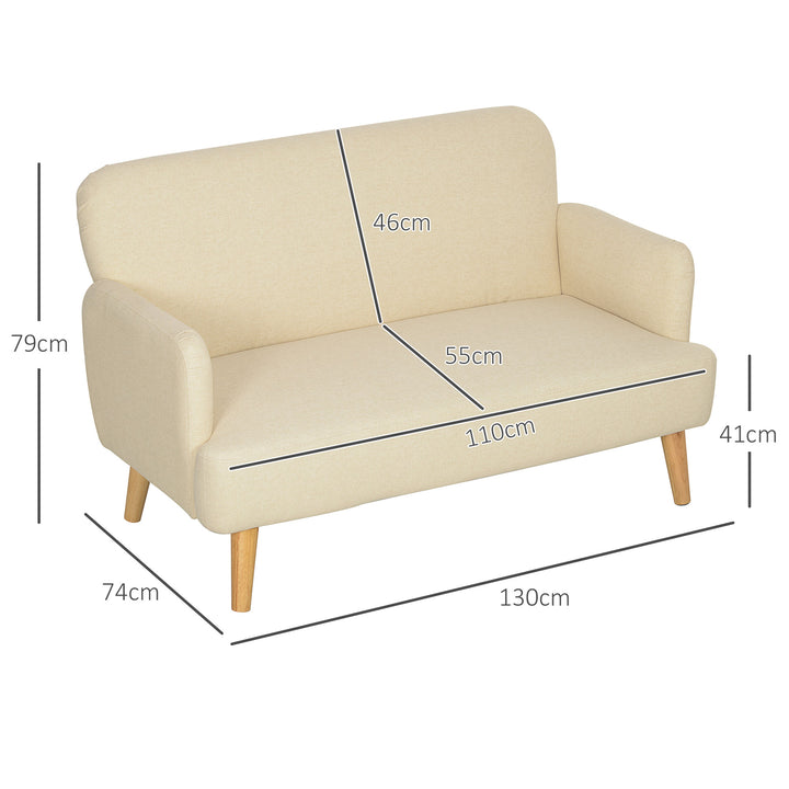 To-personers sofa, kompakt, hudvenligt betræk, op til 240 kg, 130x74x79 cm, cremehvid