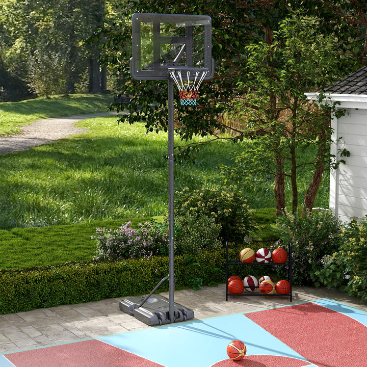 Basketballstativ, udendørs/indendørs, højdejusterbar, med hjul, fyldbar base, basketballhøjde 2,30-3,05 m
