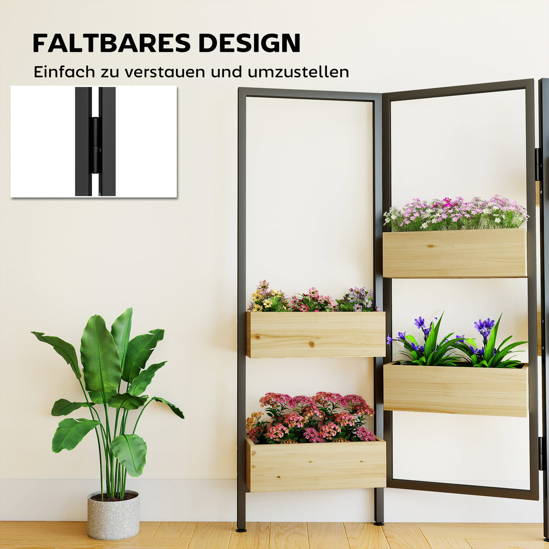 Blomsterkasse med afskærmning, højbed med foldbart espalier, 6 plantekasser med drænhuller, stål