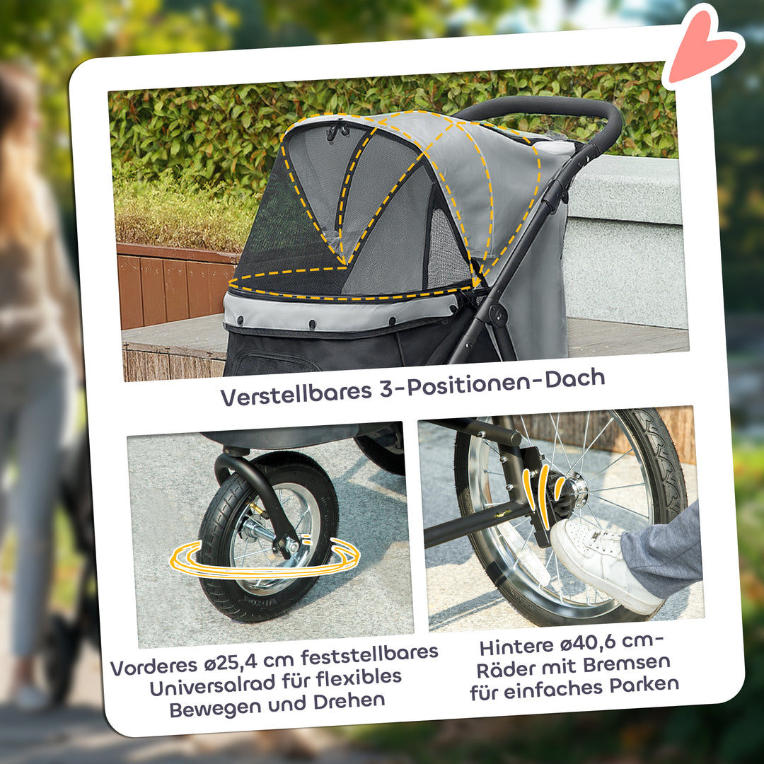 Hundevogn, kæledyrsklapvogn til små hunde og katte, med opbevaringskurv, foldbart design med ét klik, grå