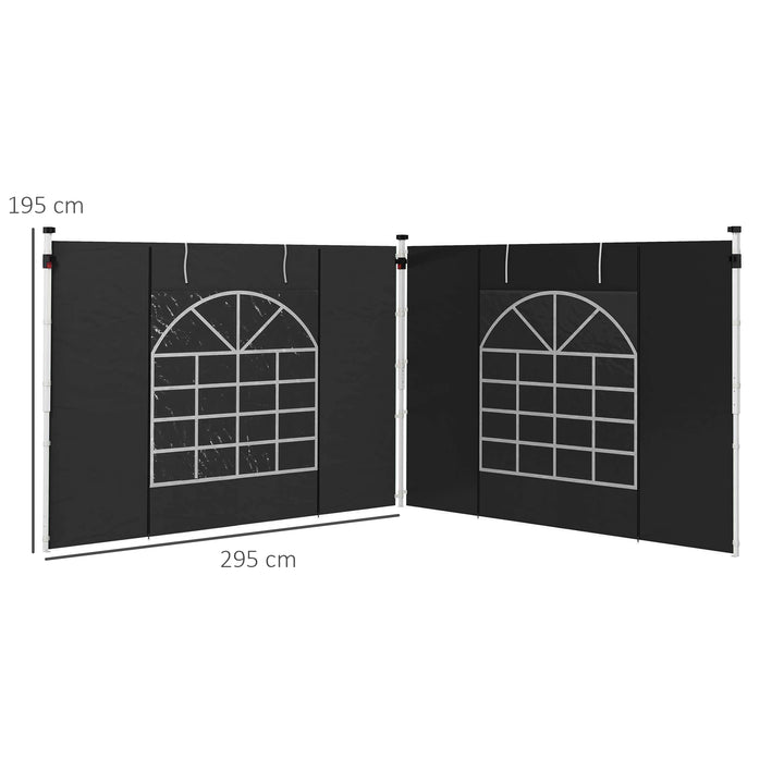 Sidevægge til 3 x 3/3 x 6 m pavillon, sidepaneler med vindue, dør, reservevægge til festtelt, oxfordstof, sort