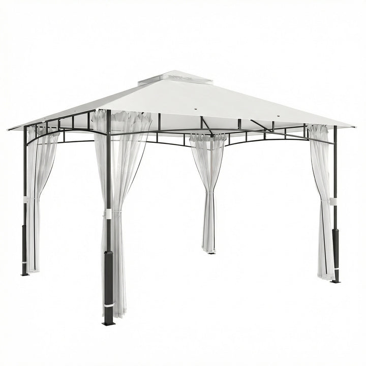 Pavillon, 3x3,6 m, vandafvisende, robust havepavillon med myggenet, dobbelttag, til have, terrasse, sort
