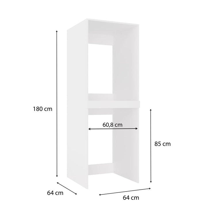 Badeværelsesskab / søjleskab til vaskemaskine / tørretumbler, Højde: 180 cm Bredde: 64 cm Dybde: 64 cm