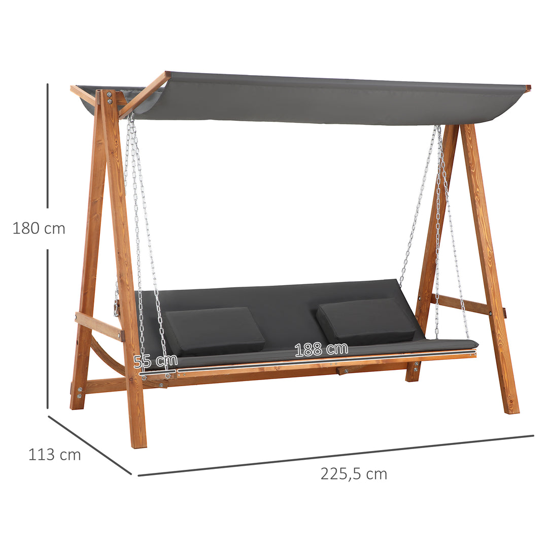 Hollywood gynge med sengefunktion, 3-personers havegynge, lærketræ med justerbar solskærm, 225,5 x 130 x 180 cm