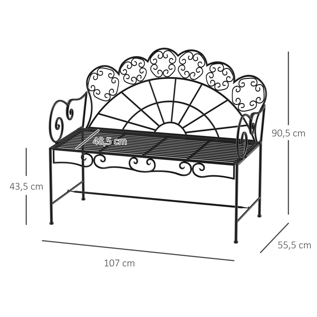 2-personers havebænk, robust, rustfri parkbænk, havemøbler til terrasse, have og generelle udendørsområder, 107 cm x 55,5 cm x 90,5 cm, sort