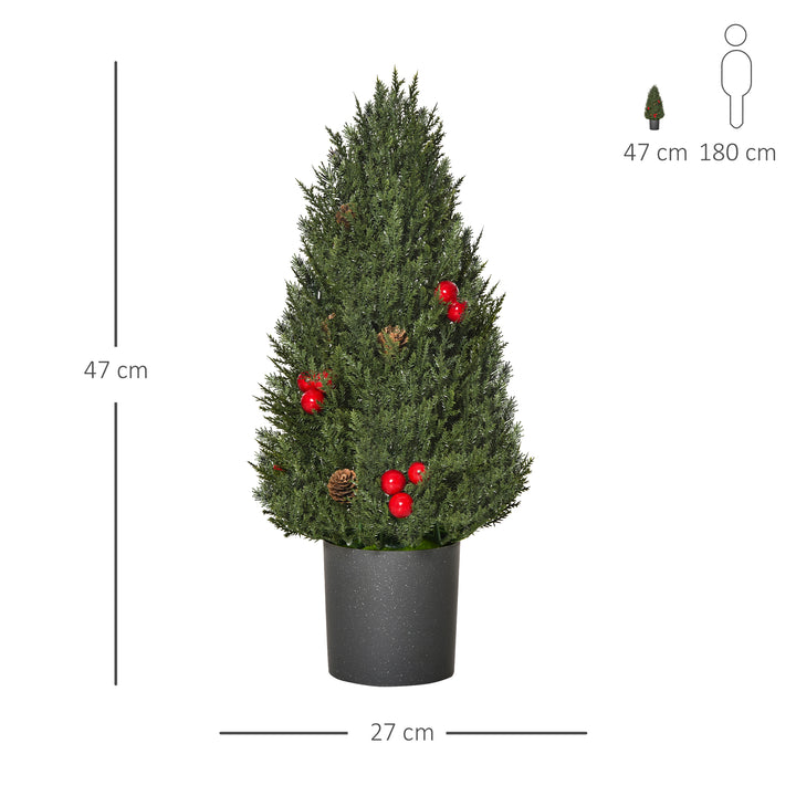 Mini juletræ med røde bær og kogler, inklusive plantekasse 27 cm x 27 cm x 47 cm, flerfarvet